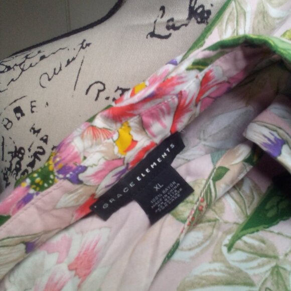 Grace Elements Blouse XL Button Up 3/4 Sleeve Floral Colorful - Picture 15 of 16